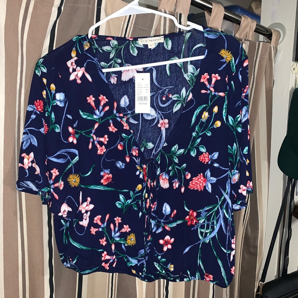 Pacsun Navy Floral Blouse